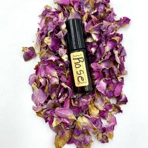 HOMEMADE infused essential rose oil in roll on amber glass jar bottle 5ml